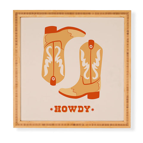 thespacehouse Howdy Cowboy Boots Orange Framed Wall Art