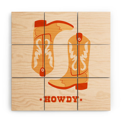 thespacehouse Howdy Cowboy Boots Orange Wood Wall Mural