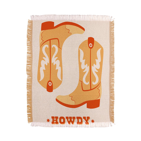 thespacehouse Howdy Cowboy Boots Orange Throw Blanket