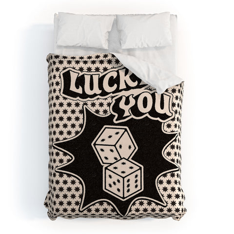 thespacehouse Lucky You Dice in Black White Duvet Cover