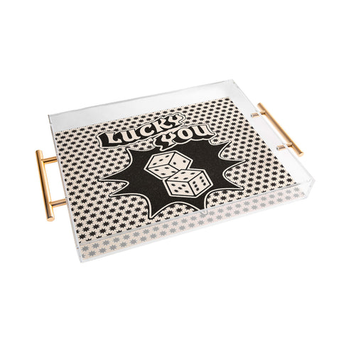 thespacehouse Lucky You Dice in Black White Acrylic Tray