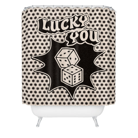 thespacehouse Lucky You Dice in Black White Shower Curtain