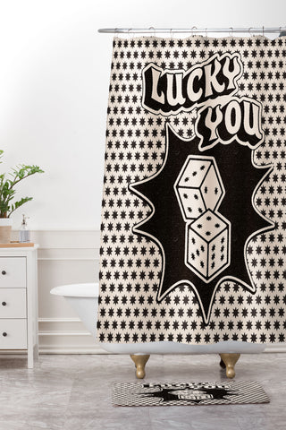 thespacehouse Lucky You Dice in Black White Shower Curtain And Mat