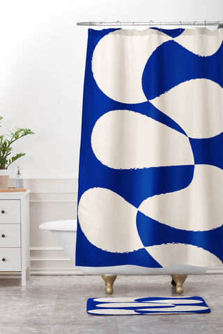 thespacehouse MidCentury Modern Abstract Blue Shower Curtain And Mat