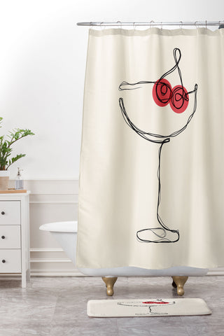 thespacehouse Minimalist Cherry Cosmo Shower Curtain And Mat