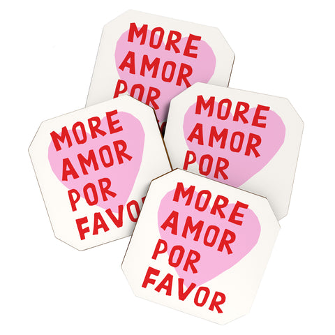 thespacehouse More Amor Por Favor Pink Red Coaster Set
