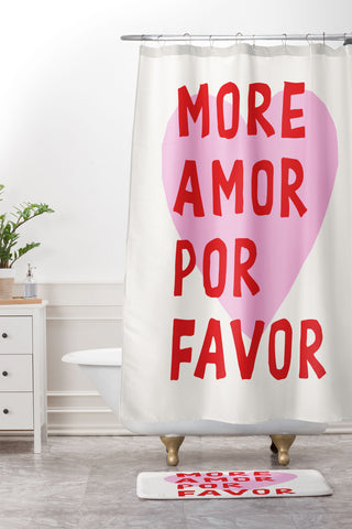 thespacehouse More Amor Por Favor Pink Red Shower Curtain And Mat