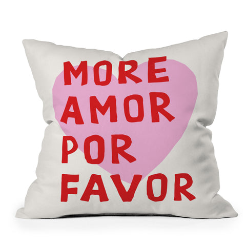 thespacehouse More Amor Por Favor Pink Red Throw Pillow