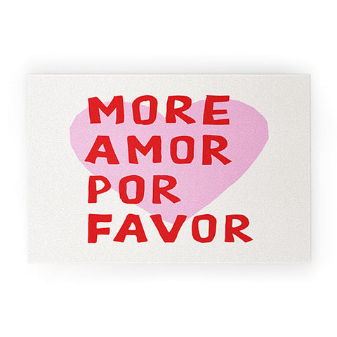 thespacehouse More Amor Por Favor Pink Red Welcome Mat