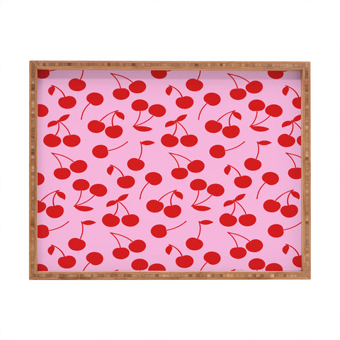 thespacehouse Pink Red Cherries Rectangular Tray