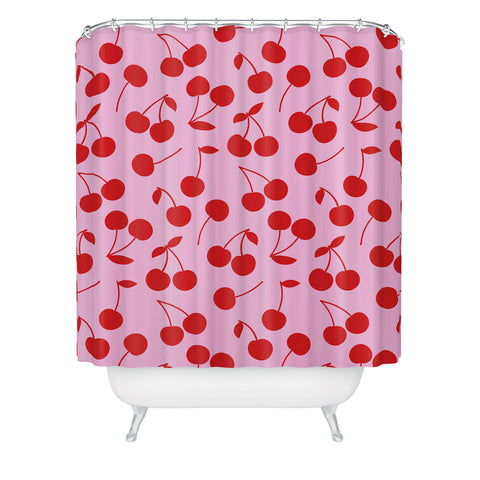 thespacehouse Pink Red Cherries Shower Curtain