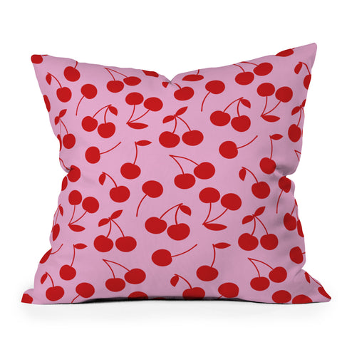 thespacehouse Pink Red Cherries Throw Pillow