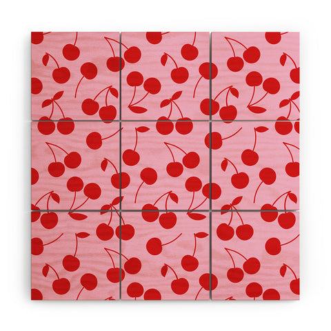 thespacehouse Pink Red Cherries Wood Wall Mural