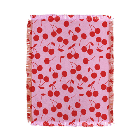thespacehouse Pink Red Cherries Throw Blanket