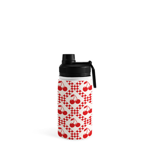 thespacehouse Red Cherries Beige Checker Water Bottle
