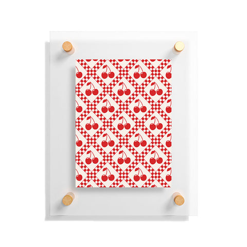 thespacehouse Red Cherries Beige Checker Floating Acrylic Print