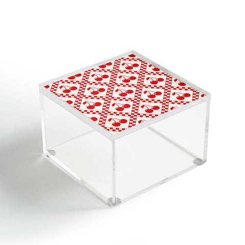thespacehouse Red Cherries Beige Checker Acrylic Box