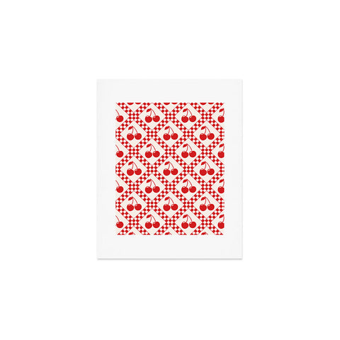 thespacehouse Red Cherries Beige Checker Art Print