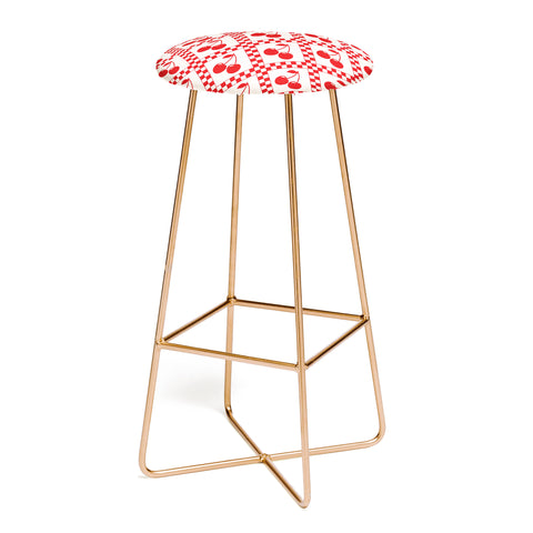 thespacehouse Red Cherries Beige Checker Bar Stool