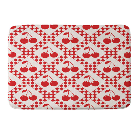 thespacehouse Red Cherries Beige Checker Memory Foam Bath Mat