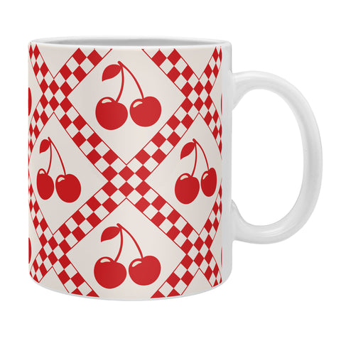 thespacehouse Red Cherries Beige Checker Coffee Mug