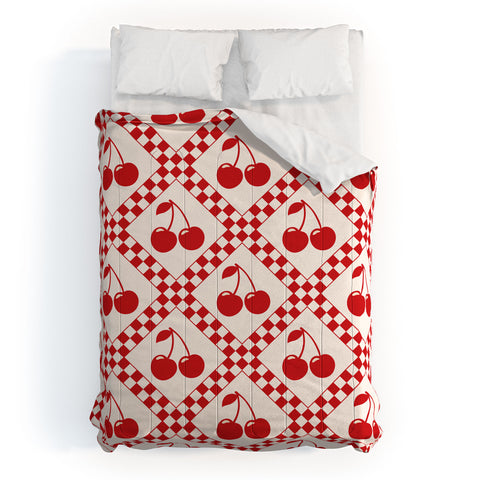 thespacehouse Red Cherries Beige Checker Comforter