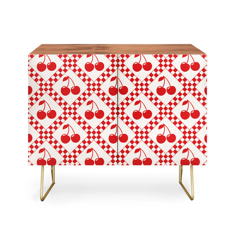 thespacehouse Red Cherries Beige Checker Credenza