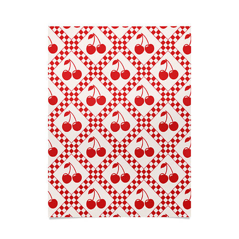 thespacehouse Red Cherries Beige Checker Poster