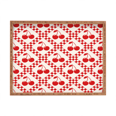 thespacehouse Red Cherries Beige Checker Rectangular Tray