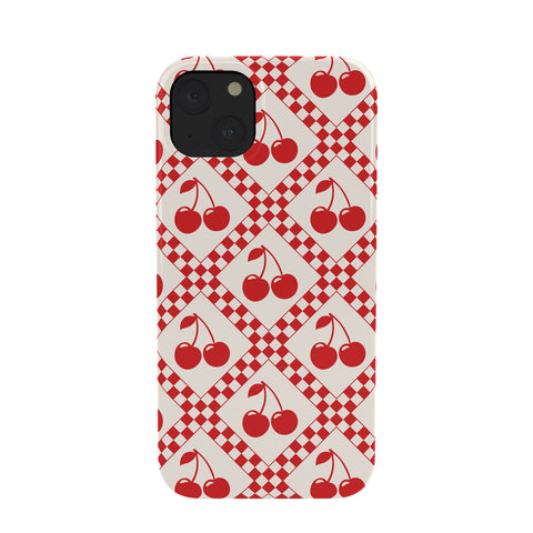 thespacehouse Red Cherries Beige Checker Phone Case