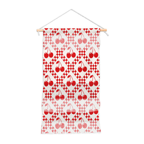 thespacehouse Red Cherries Beige Checker Wall Hanging Portrait