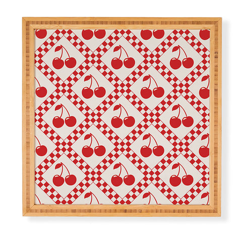 thespacehouse Red Cherries Beige Checker Framed Wall Art
