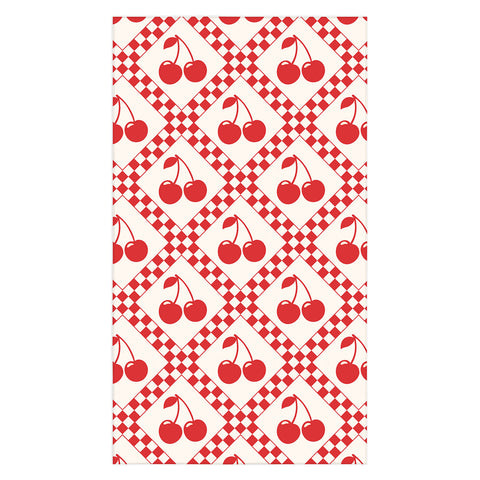 thespacehouse Red Cherries Beige Checker Tablecloth