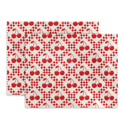 thespacehouse Red Cherries Beige Checker Placemat