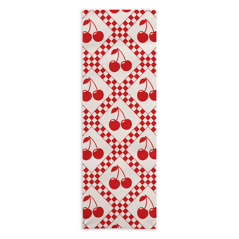 thespacehouse Red Cherries Beige Checker Yoga Towel