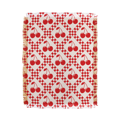 thespacehouse Red Cherries Beige Checker Throw Blanket