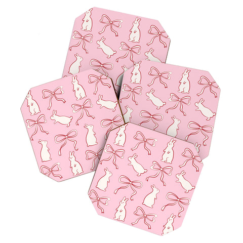 thespacehouse Ribbon Bows and Bunnies in Red Coaster Set