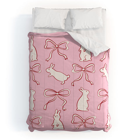 thespacehouse Ribbon Bows and Bunnies in Red Comforter