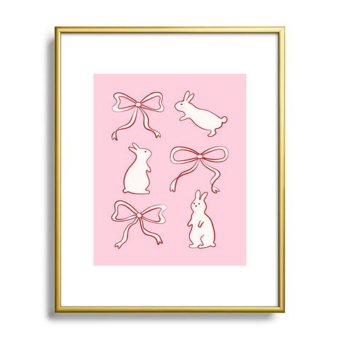 thespacehouse Ribbon Bows and Bunnies in Red Metal Framed Art Print
