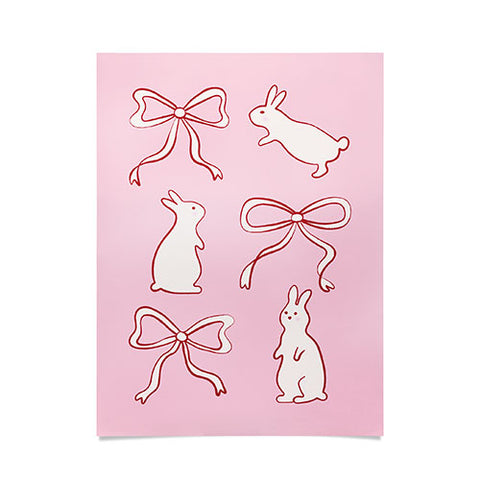 thespacehouse Ribbon Bows and Bunnies in Red Poster