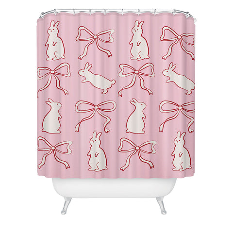 thespacehouse Ribbon Bows and Bunnies in Red Shower Curtain
