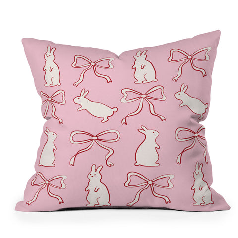 thespacehouse Ribbon Bows and Bunnies in Red Throw Pillow