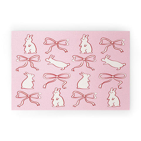 thespacehouse Ribbon Bows and Bunnies in Red Welcome Mat