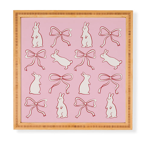 thespacehouse Ribbon Bows and Bunnies in Red Framed Wall Art