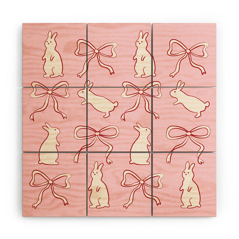 thespacehouse Ribbon Bows and Bunnies in Red Wood Wall Mural