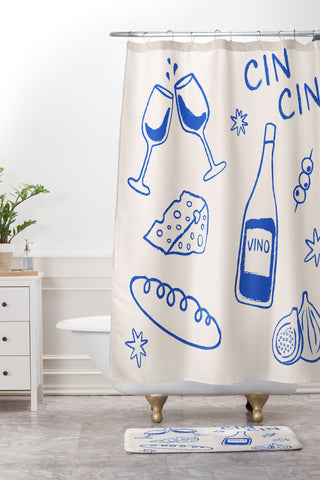 thespacehouse Wine and Cheese Cheers Shower Curtain And Mat