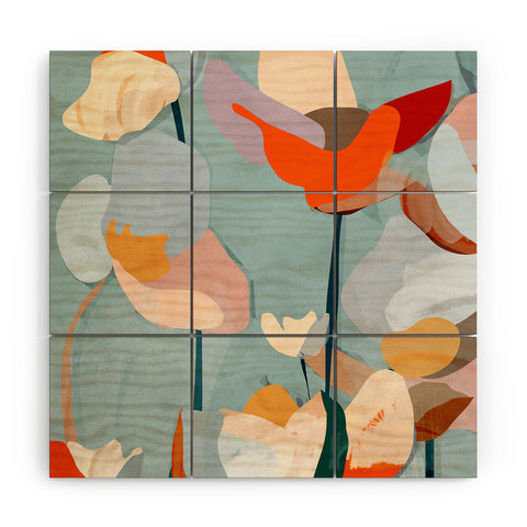ThingDesign Abstract Art Flowers Wood Wall Mural