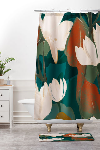 ThingDesign Abstract Art Garden Flowers Shower Curtain And Mat