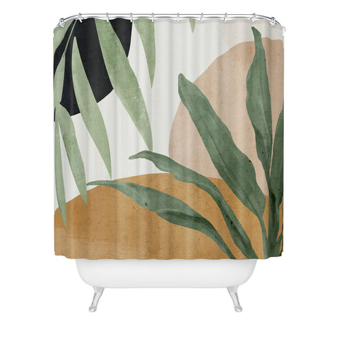 ThingDesign Abstract Art Tropical Leaves 4 Shower Curtain