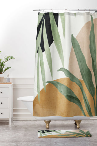 ThingDesign Abstract Art Tropical Leaves 4 Shower Curtain And Mat